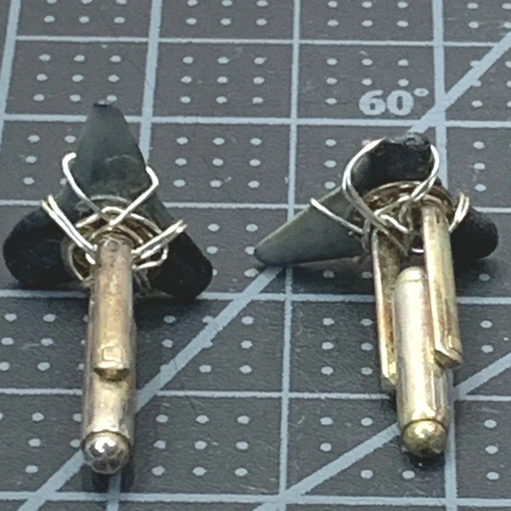 Shark Tooth Cufflinks‎ Silver Tone Wire Wrapped Nautical Gift